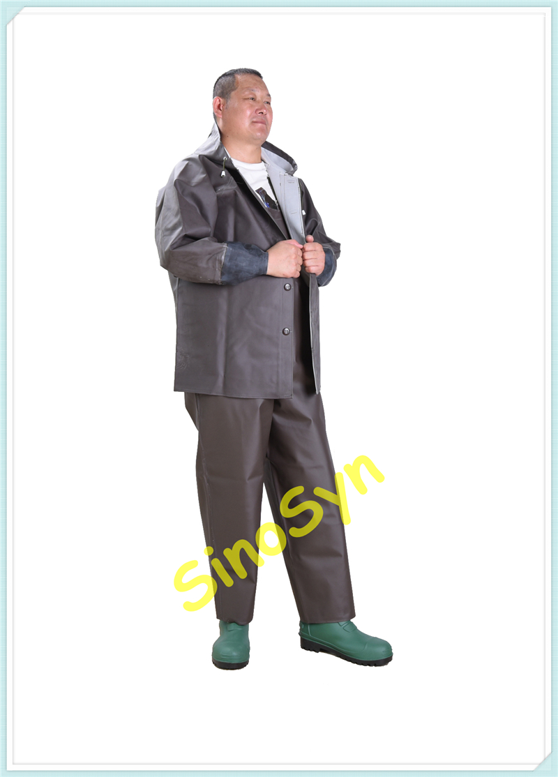 FQ5568P Brown PVC Multifunctional Chemical/Waterproof Protective Split Suit with Tight Cuffs