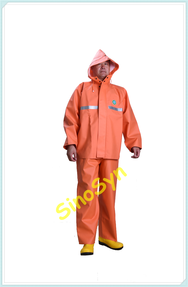 FQ5588F Orange PVC Multifunctional Chemical Protective Split Suit 0.6mm with Reflective Stripe
