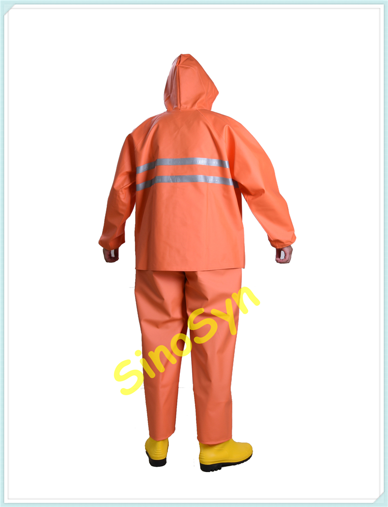 FQ5588FB Orange PVC Multifunctional Chemical Protective Split Suit B 0.6mm with Reflective Stripe