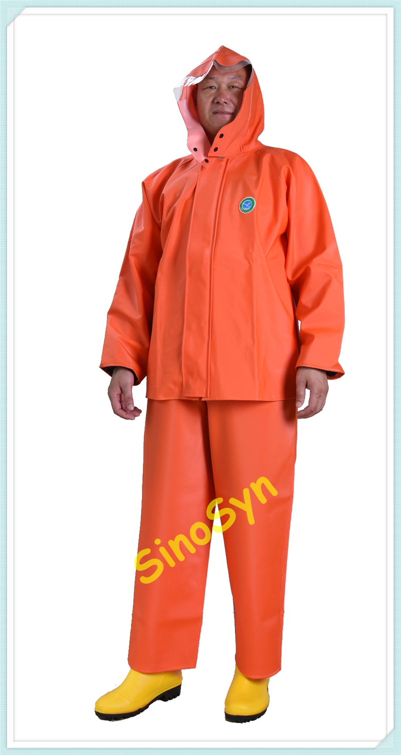 FQ55 Knit Fabric PVC Multifunctional Chemical Protective Split Suit 55dmm Orange