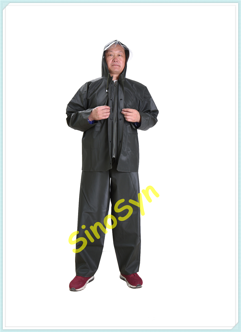 FQM45 Army-Green PVC Civilian Raincoat Suit 0.45mm