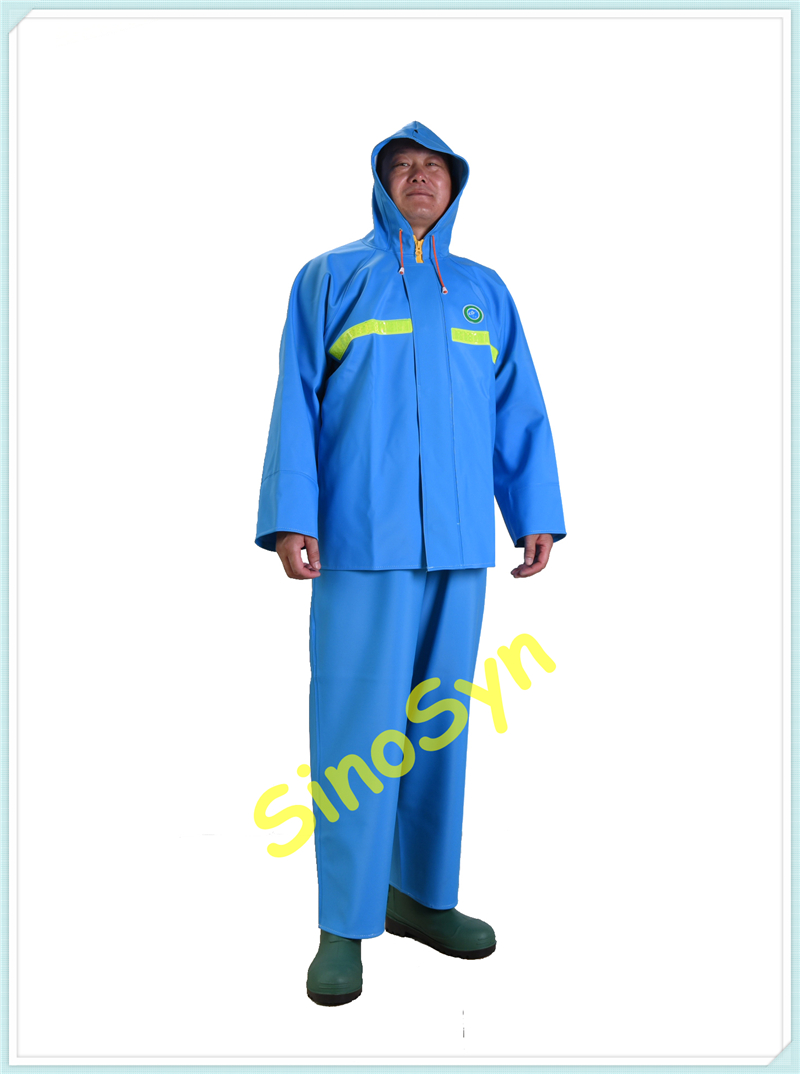 FQ5566F Blue PVC Multifunctional Chemical/Waterproof Protective Split Suit with Reflective Stripe