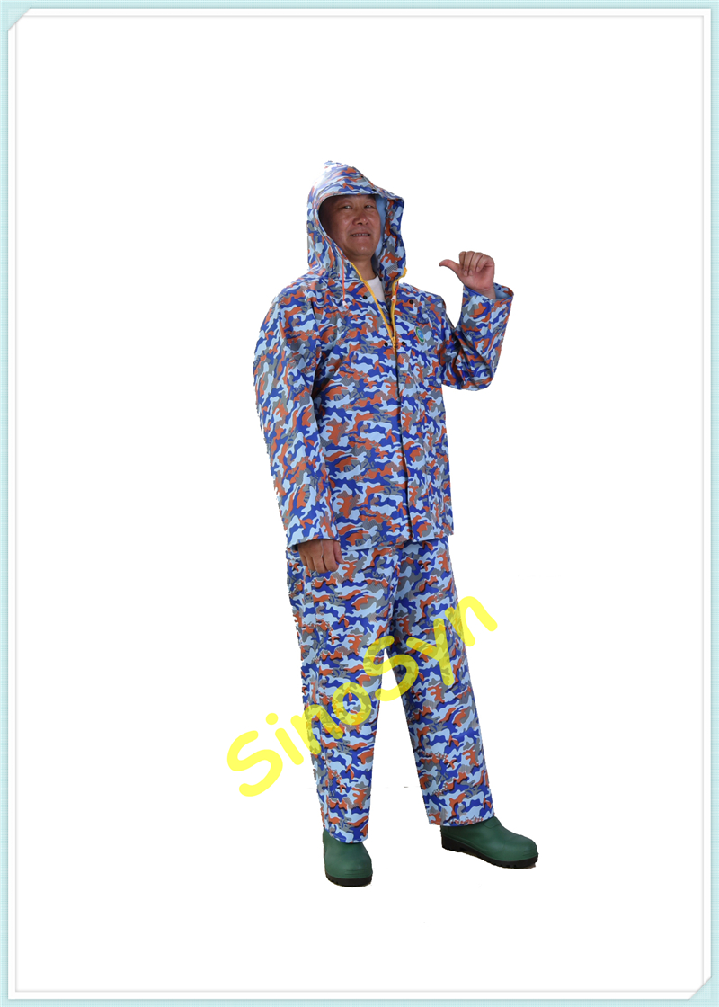 Q5567 Blue Camouflage PVC Multifunctional Chemical/Waterproof Protective Split Suit