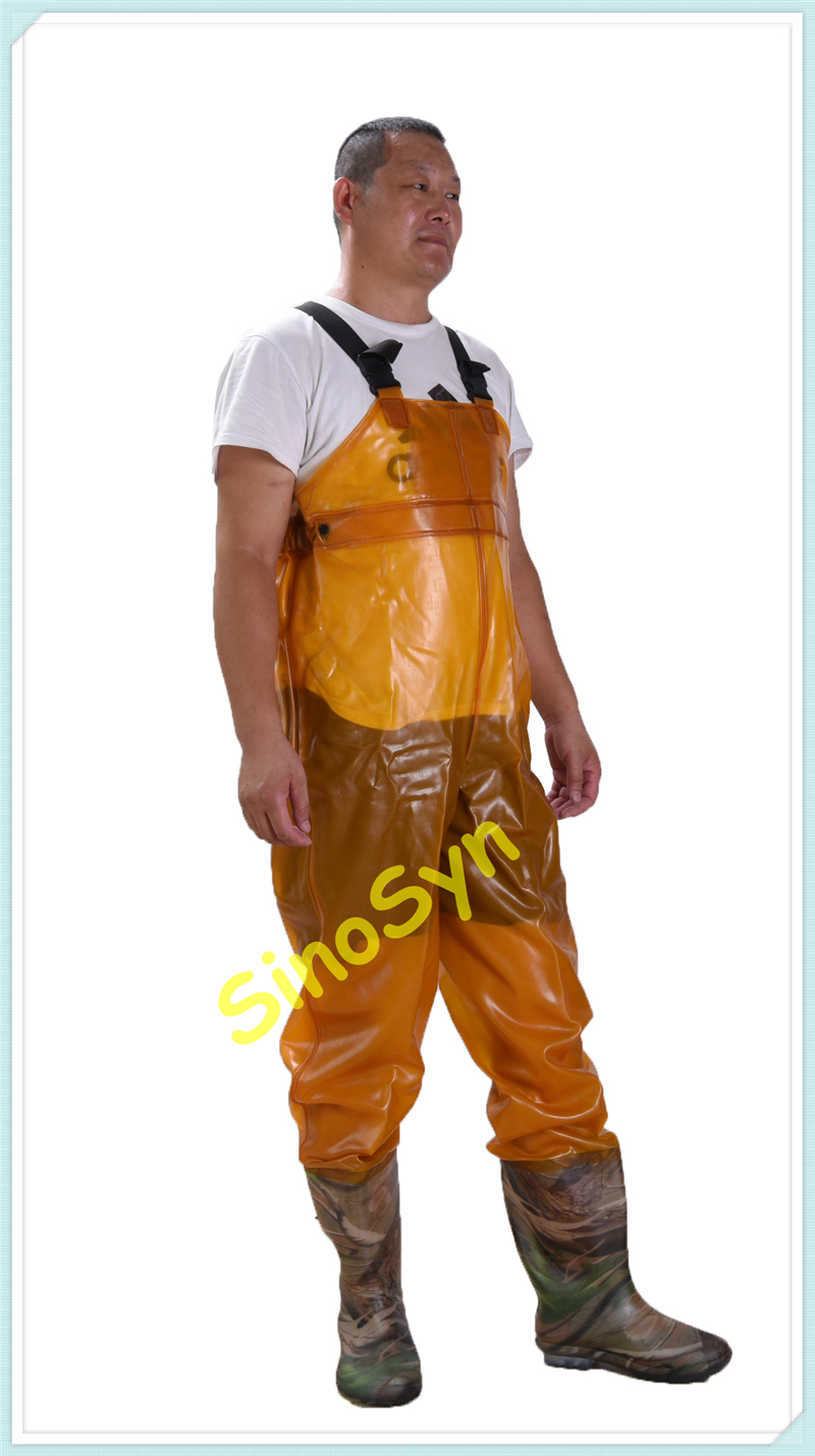 FQW1903 Yellow Working Outdoor Fishing Safty Chest/ Waist Wading 0.8MM Oxford Pants with Rain Boots 