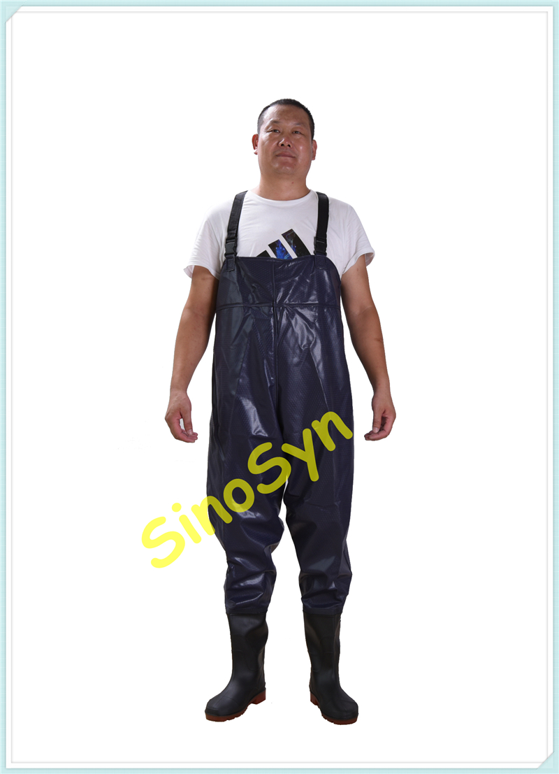 FQW1904 Safty Chest/ Waist Wader Protective Water Working Outdoor Fishing Wading 0.60MM Blue PVC Pants with Rain Boots