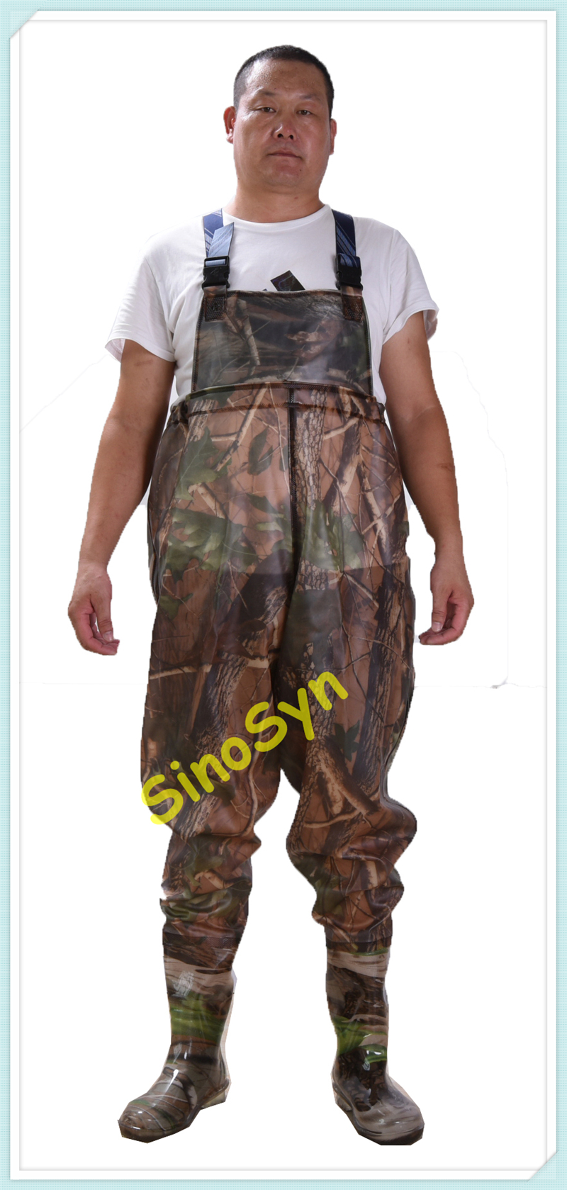 FQW1907 Safty Chest/ Waist Wader Protective Water Working Outdoor Fishing Wading 0.65MM Forest-Camouflage PVC Film Pants with Rain Boots