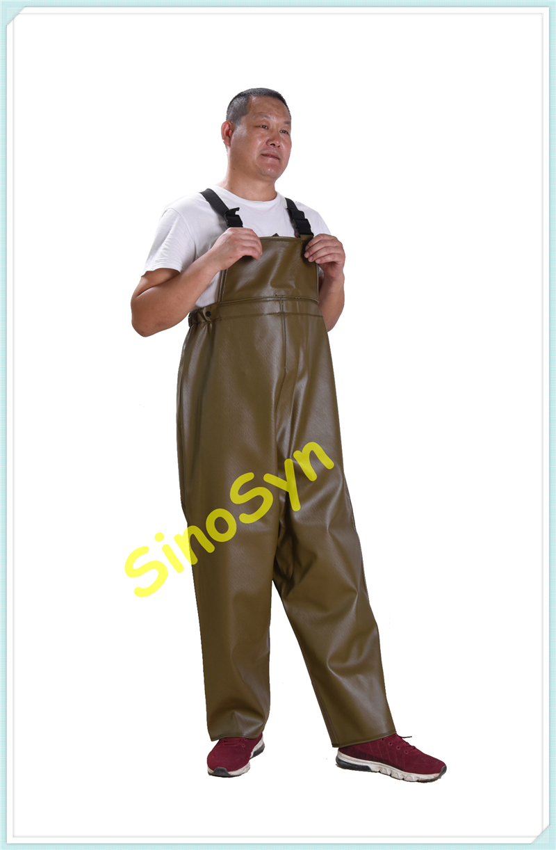 FQY1909 Khaki PVC Safty Pinched Chest/ Waist Protective Working Fishery Men Pants